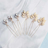 6pcs Leaves Crystal Wedding Hair Pins Bridal Hair Clips Jewelry Accessories