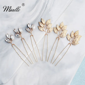 6pcs Leaves Crystal Wedding Hair Pins Bridal Hair Clips Jewelry Accessories