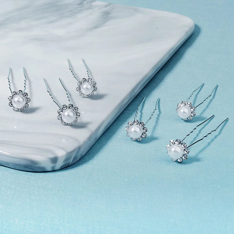 6pcs Silver Rhinestone Hair Pins for Bridal Wedding
