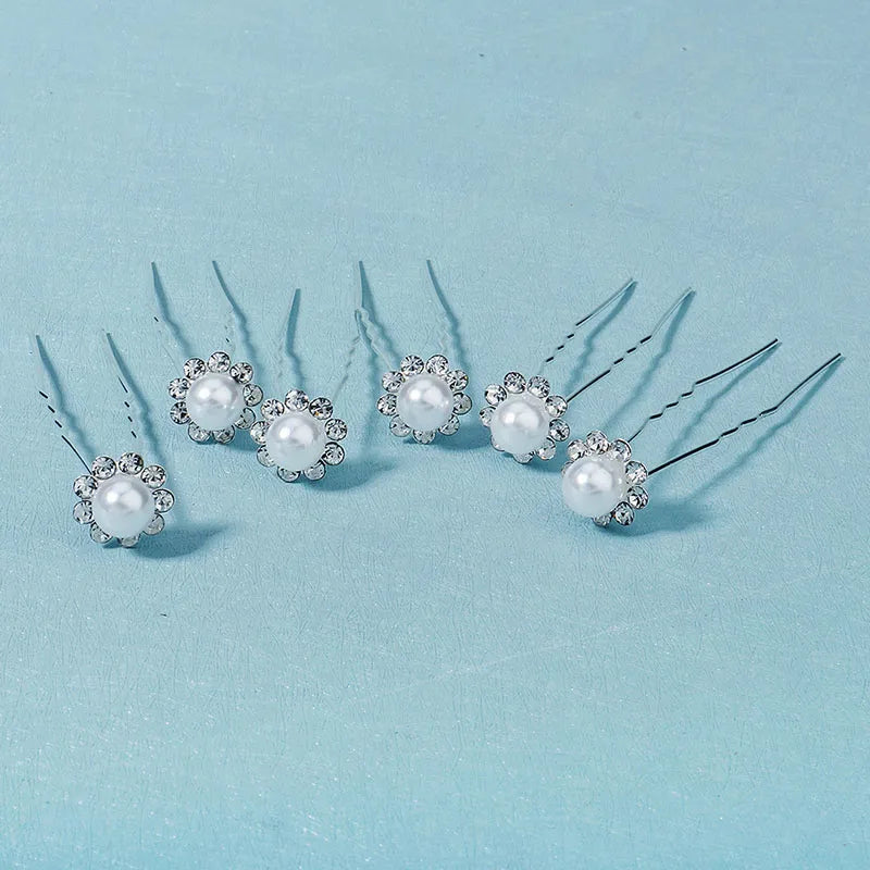 6pcs Silver Rhinestone Hair Pins for Bridal Wedding