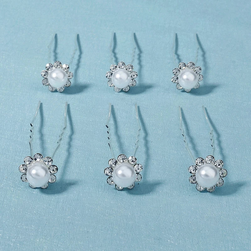 6pcs Silver Rhinestone Hair Pins for Bridal Wedding