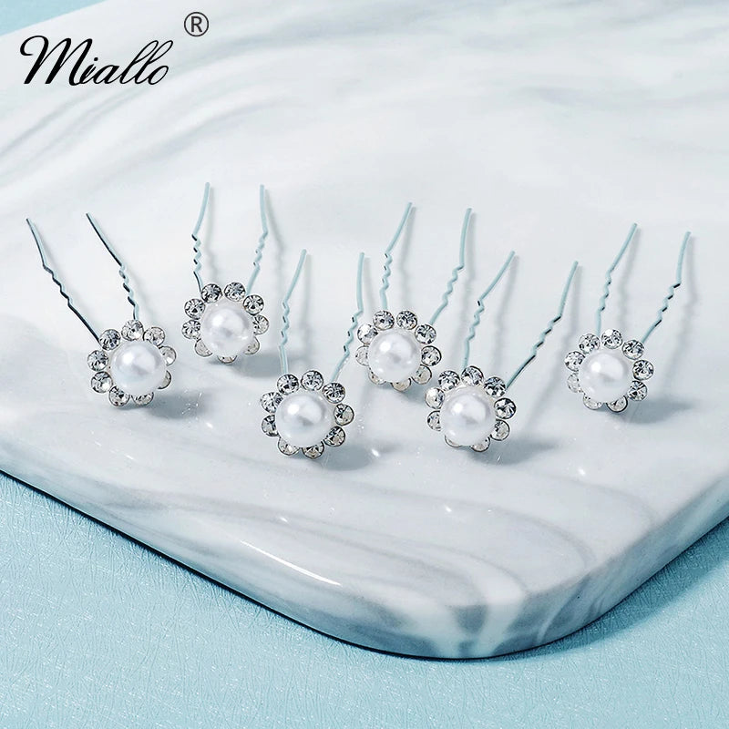 6pcs Silver Rhinestone Hair Pins for Bridal Wedding