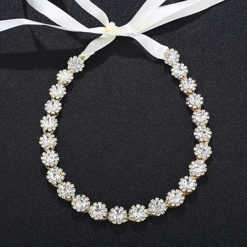 Crystal Rhinestones Flower Hair Ribbon Crown Wedding