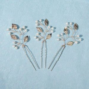 3pcs Silver Leaf Pearl Hair Pins Wedding Hair Accessories