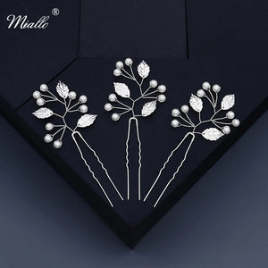 3pcs Silver Leaf Pearl Hair Pins Wedding Hair Accessories