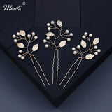 3pcs Silver Leaf Pearl Hair Pins Wedding Hair Accessories