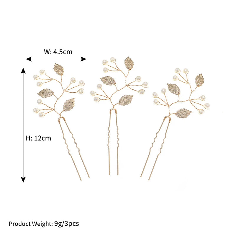 3pcs Silver Leaf Pearl Hair Pins Wedding Hair Accessories