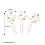 3pcs Silver Leaf Pearl Hair Pins Wedding Hair Accessories