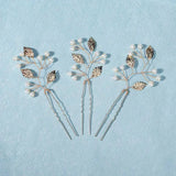3pcs Silver Leaf Pearl Hair Pins Wedding Hair Accessories