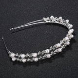 Bride Crown Leaf Rhinestone Headband Pearl Wedding Headpiece