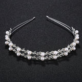 Bride Crown Leaf Rhinestone Headband Pearl Wedding Headpiece