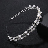 Bride Crown Leaf Rhinestone Headband Pearl Wedding Headpiece
