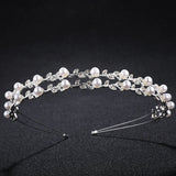 Bride Crown Leaf Rhinestone Headband Pearl Wedding Headpiece