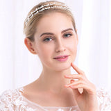 Bride Crown Leaf Rhinestone Headband Pearl Wedding Headpiece