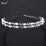 Bride Crown Leaf Rhinestone Headband Pearl Wedding Headpiece