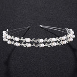 Bride Crown Leaf Rhinestone Headband Pearl Wedding Headpiece