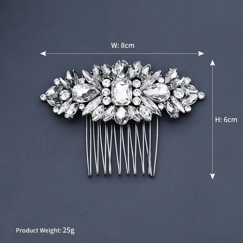 Crystal Hair Comb Clips Silver Bridal Wedding Hair Jewelry for Women