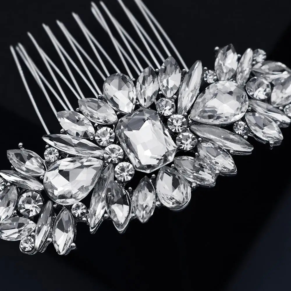 Crystal Hair Comb Clips Silver Bridal Wedding Hair Jewelry for Women