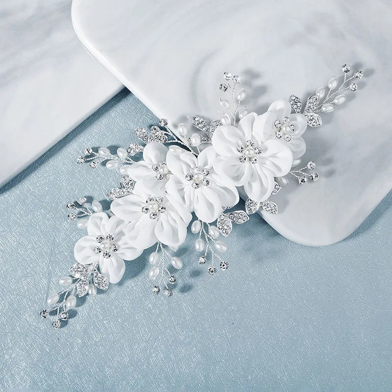 Silver Flower Hair Comb Clips Wedding Bridal Hair Jewelry