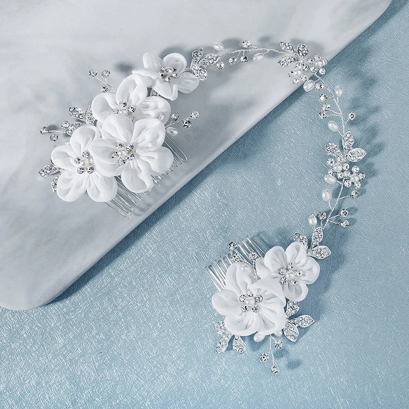 Silver Flower Hair Comb Clips Wedding Bridal Hair Jewelry
