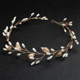 Alloy Leaf Pearls Headband Crown Wedding Hair Vine Jewelry Accessories