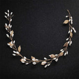 Alloy Leaf Pearls Headband Crown Wedding Hair Vine Jewelry Accessories