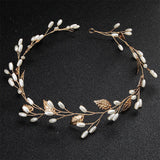 Alloy Leaf Pearls Headband Crown Wedding Hair Vine Jewelry Accessories