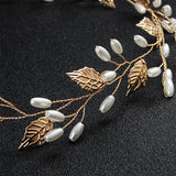 Alloy Leaf Pearls Headband Crown Wedding Hair Vine Jewelry Accessories