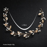Alloy Leaf Pearls Headband Crown Wedding Hair Vine Jewelry Accessories