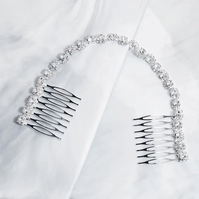 Wedding Long Hair Comb Silver Crystal Bridal Hair Accessories