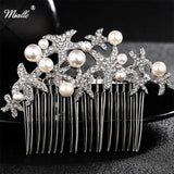 Starfish Bridal Hair Comb Crystal Jewelry Silver Plated Hair Accessories