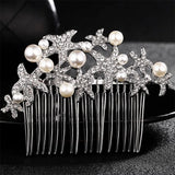 Starfish Bridal Hair Comb Crystal Jewelry Silver Plated Hair Accessories