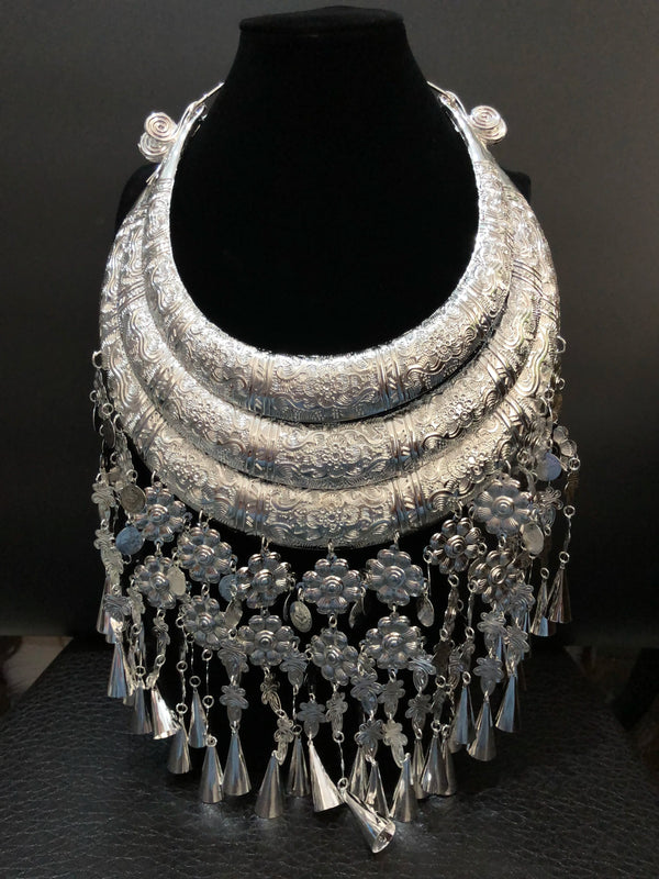 Miao Prata Dan?a Wear Acess?rios Corrente Pingente Hmong Colar