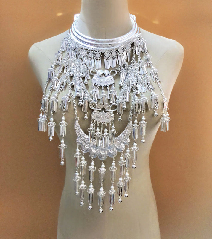 Miao 3-Layer Collar 2 Square Necklace Hmong Performance Jewelry