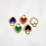 2 Pcs Enamel Golden Plating Striped Heart Charms Pendants 15x20MM