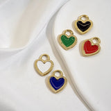 2 Pcs Enamel Golden Plating Striped Heart Charms Pendants 15x20MM