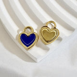 2 Pcs Enamel Golden Plating Striped Heart Charms Pendants 15x20MM