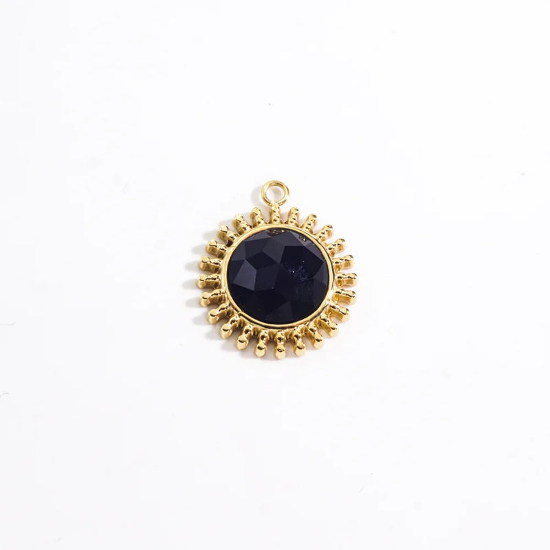2 Pcs Gold-Plated Sun Pendant Charms with Stone