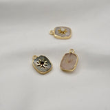 Miasol 2Pcs 12x18MM Stone Golden Star Rectangle Pendant Charms DIY Jewelry
