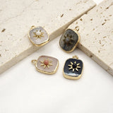Miasol 2Pcs 12x18MM Stone Golden Star Rectangle Pendant Charms DIY Jewelry