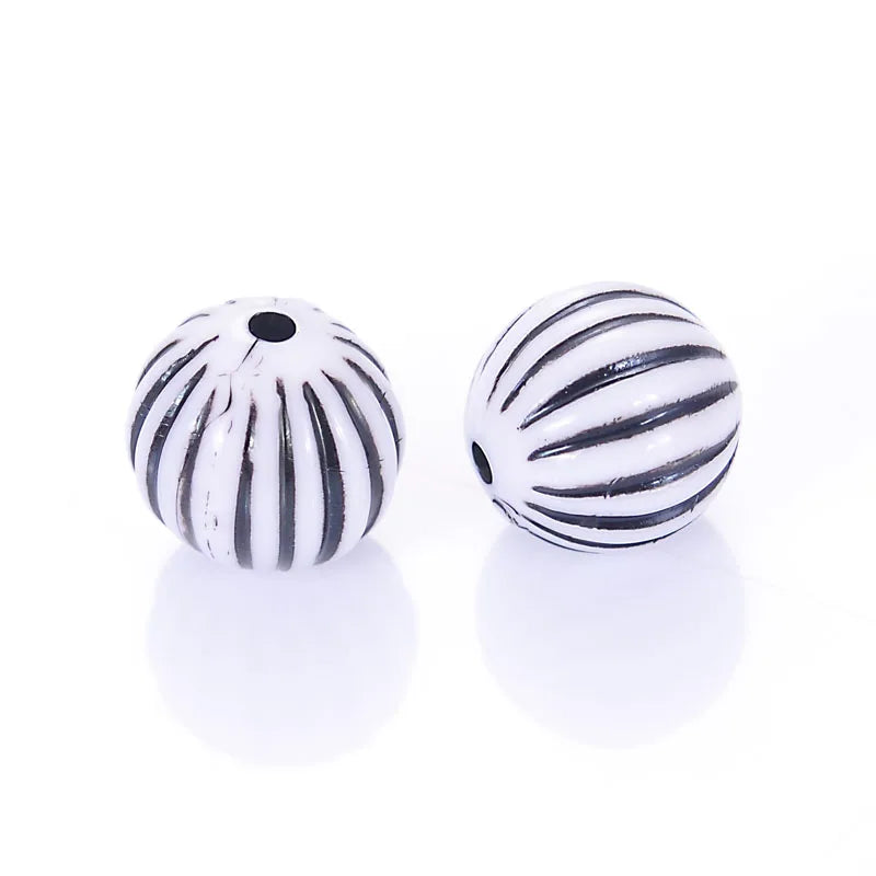 Miasol 40 Pcs 16mm Fluted Acrylic Stripe Round Antique Beads