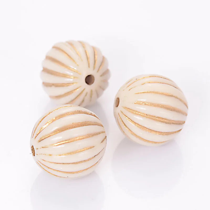 Miasol 40 Pcs 16mm Fluted Acrylic Stripe Round Antique Beads