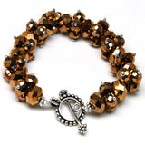 Miasol Beaded Crystal Charm Strand Toggle Clasp Bracelet