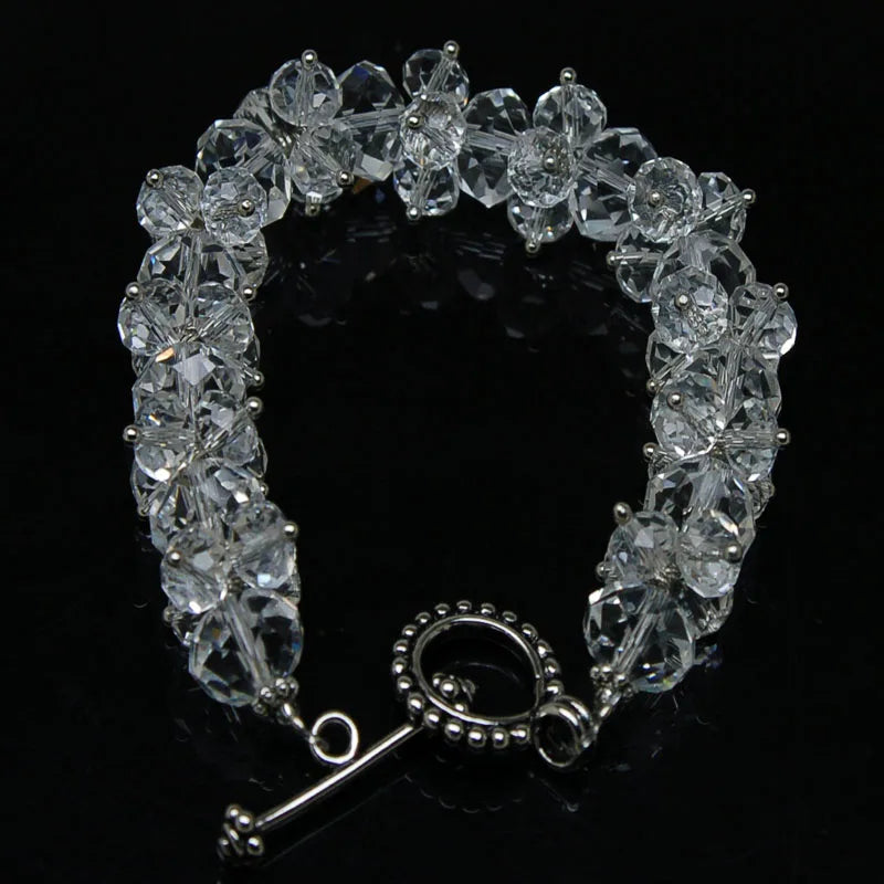 Miasol Beaded Crystal Charm Strand Toggle Clasp Bracelet