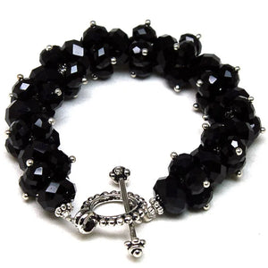 Miasol Beaded Crystal Charm Strand Toggle Clasp Bracelet