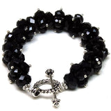 Miasol Beaded Crystal Charm Strand Toggle Clasp Bracelet