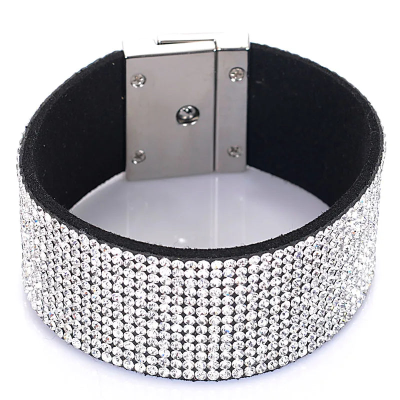 Miasol Cashmere Velvet Leather Rhinestone Crystal Wrap Bracelet