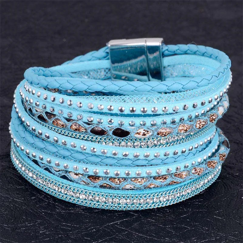 Miasol Double Wrap Leather Rhinestone Bracelets
