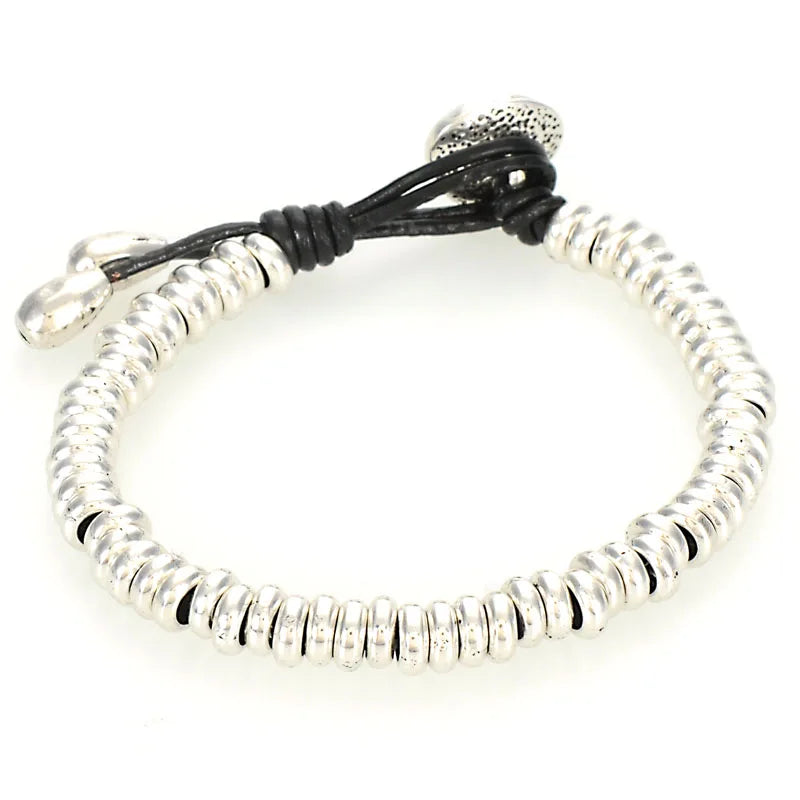 Miasol Crystal Heart Charm Leather Wrap Bracelet