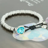 Miasol Crystal Heart Charm Leather Wrap Bracelet